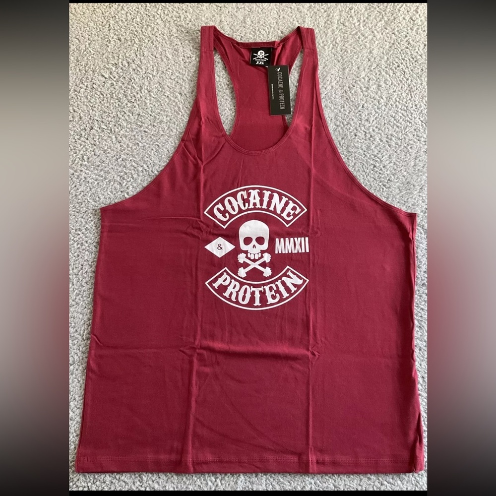 Cocaine and Protein Skull/ Weight Crossbones Gym Mens Vest Tank Top  NWT  XXL